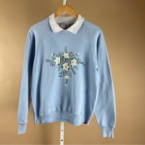 Vintage Morning Sun Large 1990's Sweatshirt Collared Flowers Made in USA